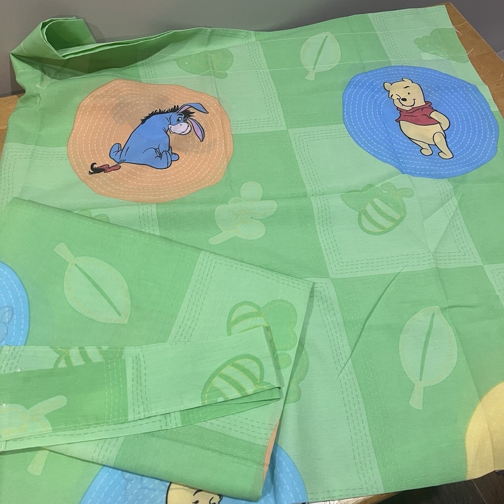 Vtg Disney Winnie Pooh Curtain Panel Green Piglet Tigger 41x66" Set Of 2 Tieback